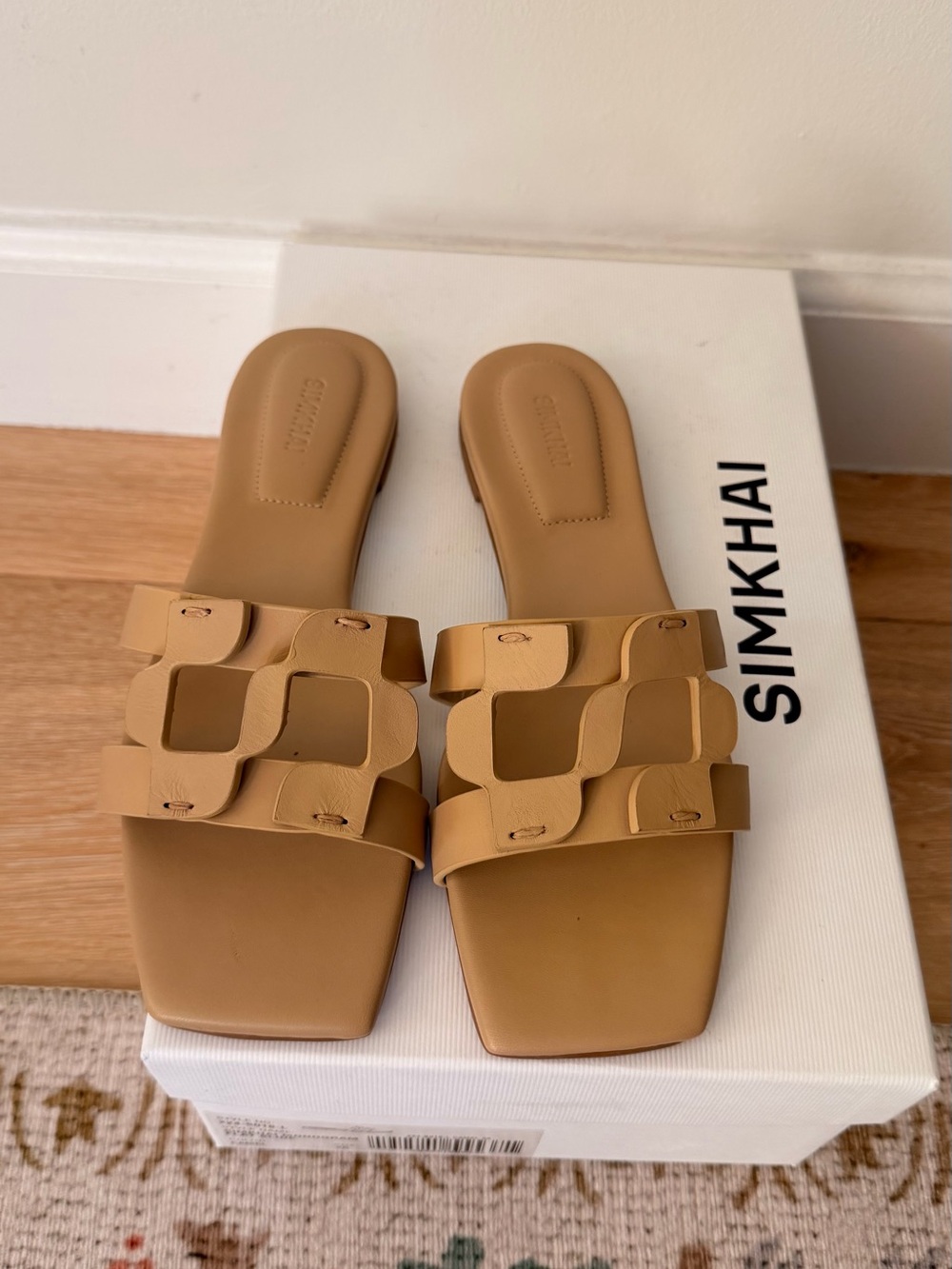 NEW Simkhai Tan Leather Monogram Slide Sandals EU 36 / US 5.5